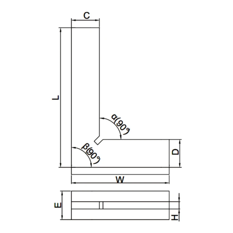 Kątownik ze stopką 90°/200x130 mm, klasa 0