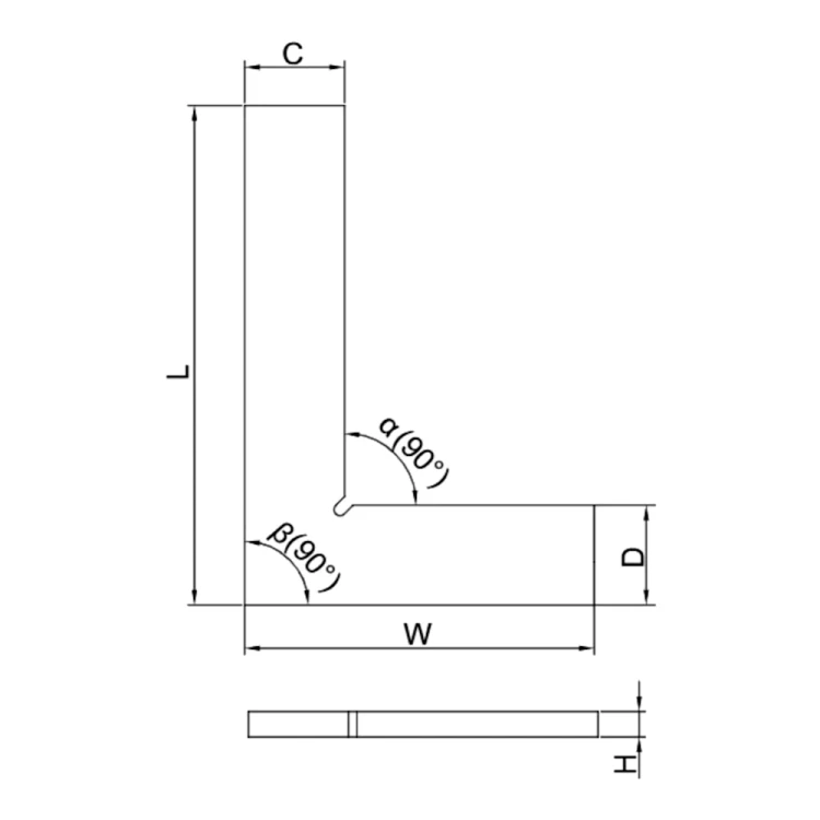 Kątownik płaski 90°/200x130 mm, klasa 1