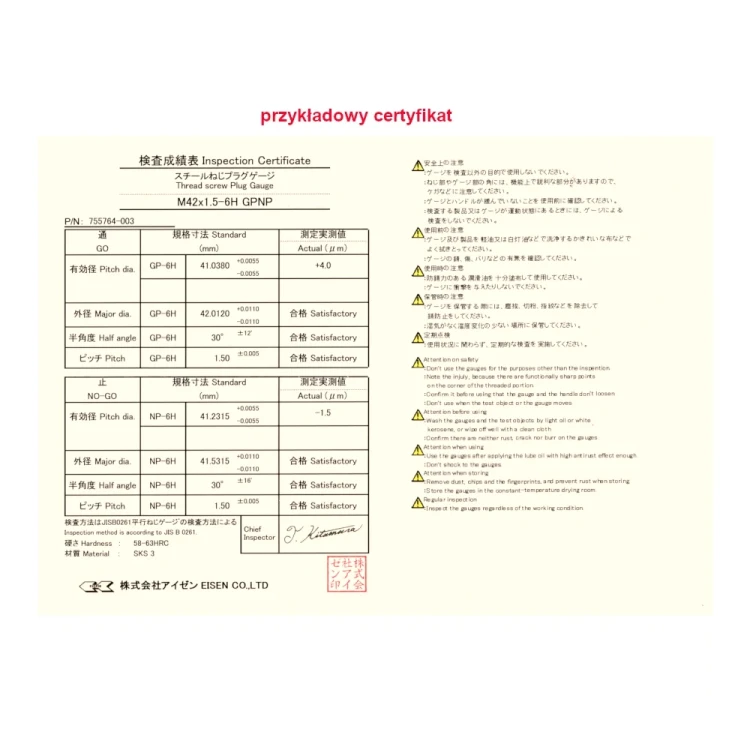 Sprawdzian trzpieniowy Eisen SPM GO+NOGO M14x1,5-6H
