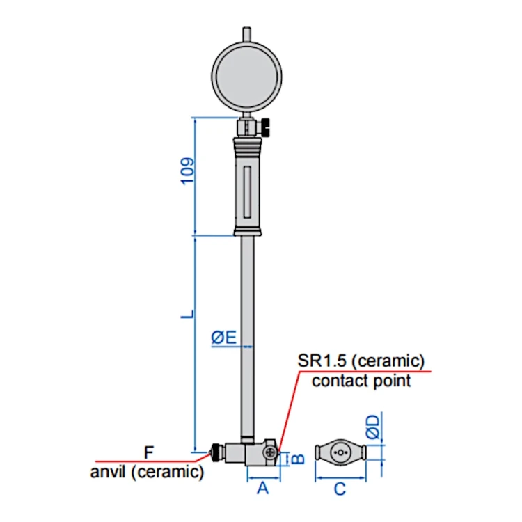 Średnicówka czujnikowa, dwupunktowa Insize 35-60/0,01 mm (2322-60A)
