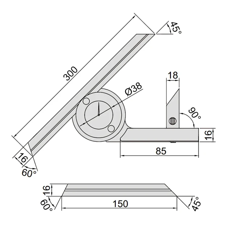Kątomierz zegarowy Insize 0-360°/ 5' (2373-360)